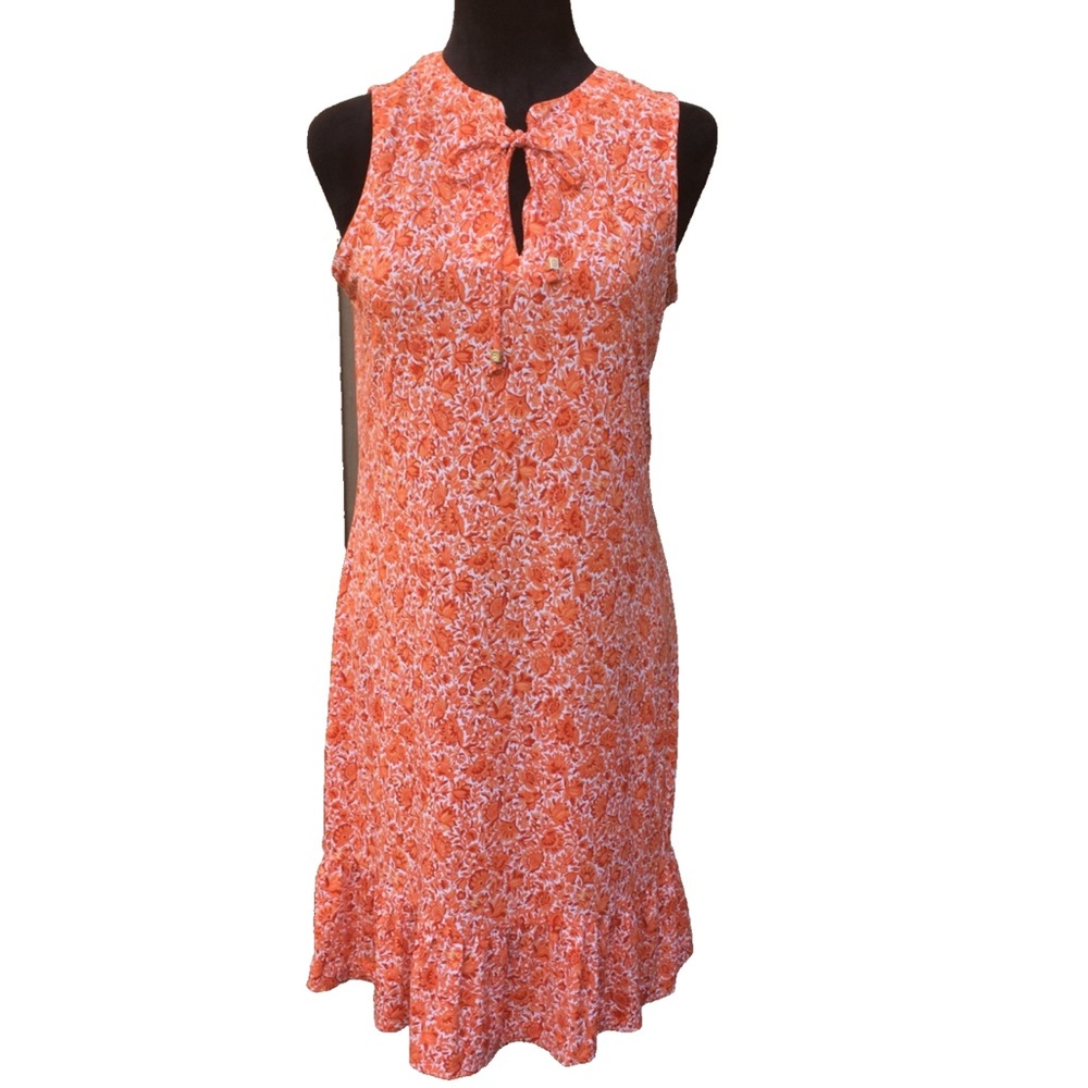 Michael Michael Kors Sleeveless Orange Floral Tie-Neck Dress
